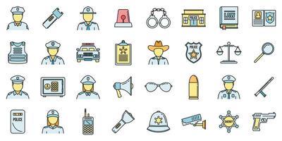 Guard policeman icons set vector color line