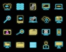 Pc testing software icons set vector neon