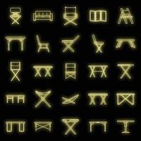 Picnic folding furniture icons set vector neon