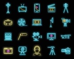 Video cameraman icons set vector neon
