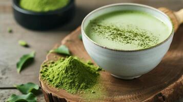 AI generated Matcha green tea drink and powder photo