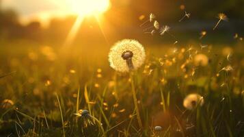 AI generated Dandelion in grass field photo