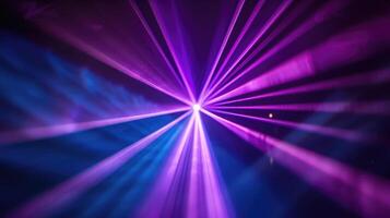 AI generated Blue and violet beams of bright laser light shining on black background photo