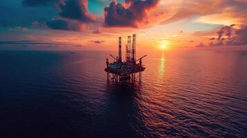 AI generated Aerial view offshore drilling rig  at the offshore location during sunset photo