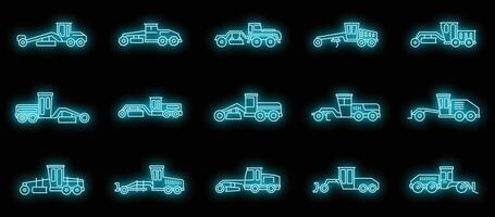 Construction grader machine icons set vector neon