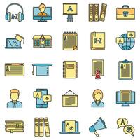 Modern foreign language teacher icons set vector color line