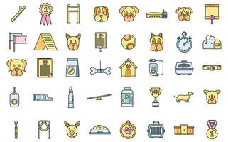 Dog handler trainer icons set vector color line