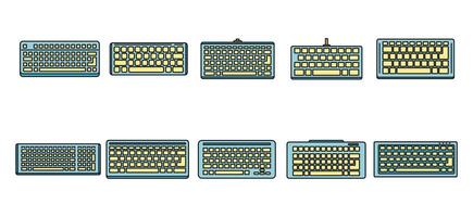 Work keyboard icons set vector color line