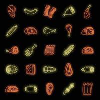 Raw meat icons set vector neon