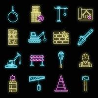 City demolition work icons set vector neon