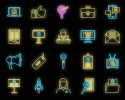 Company PR specialist icons set vector neon