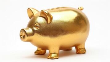 AI generated Golden Yellow Piggy Bank on a white background. photo