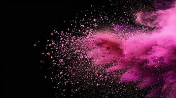 AI generated pink color powder splashing over black backdrop photo