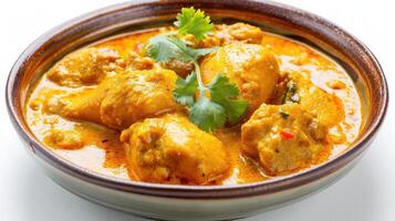 AI generated Chicken Korma isolated on white. Indian cuisine meat curry dish with coconut milk masala. Asian food photo