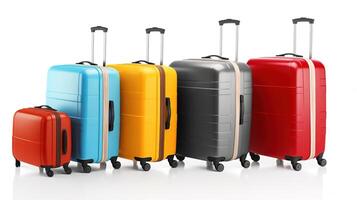 AI generated Group of colorful suitcases isolated on white background. 3D rendering. photo