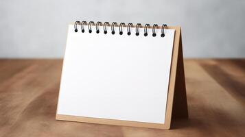 AI generated Blank paper calendar on wooden table with copy space for your text photo