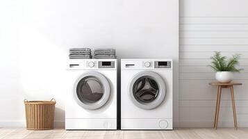 AI generated Laundry room with washing machine and basket - 3d rendering photo