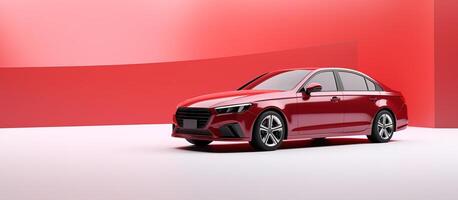 AI generated Red city car with blank surface for your creative design. 3D rendering photo