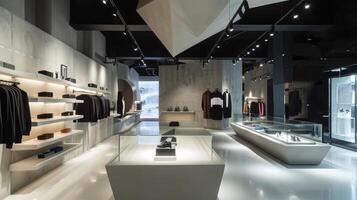 AI generated Sleek Fashion Boutique Interior with Modern Minimalist Design photo