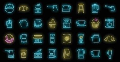 Bean coffee shop icons set vector neon