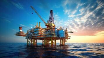 AI generated Oil and gas platform in the sea. 3D render illustration. photo