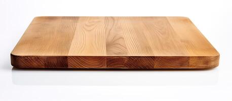 AI generated Wooden cutting board isolated on white background, clipping path included. photo