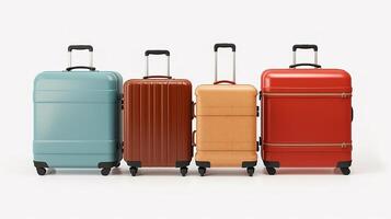 AI generated 3d rendering of four suitcases in a row isolated on white background photo