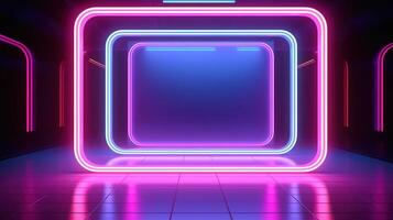 AI generated 3D abstract background with neon lights. neon tunnel.space construction photo