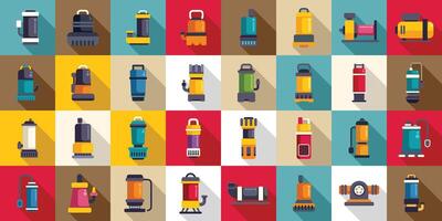 Submersible pump icons set flat vector. Motor machine vector