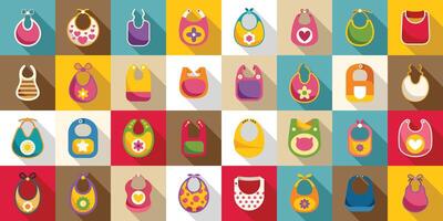 Bib icons set flat vector. Baby food kids vector