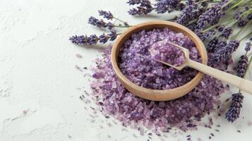 AI generated Natural scrub with lavender on a white texture background photo