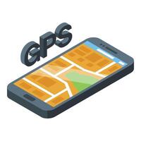 GPS teléfono rastreo icono isométrica vector. portátil centrar vector