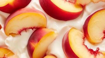 AI generated Close-up of peach slices in yogurt photo