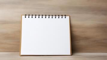 AI generated Blank notepad on wood background with copy space for your text photo