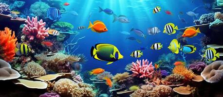 Underwater world with corals and tropical fish photo