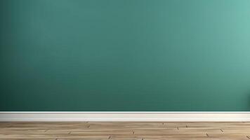 Empty room with green chalkboard and wooden floor photo