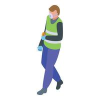 Sanitary worker icon isometric vector. Aircraft disinfection vector