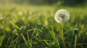 AI generated Dandelion in grass field photo