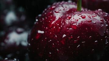 AI generated Cherry with water drops on it as background photo