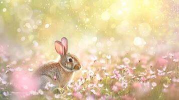 AI generated Easter enchantment Rabbit in a spring blossom field photo