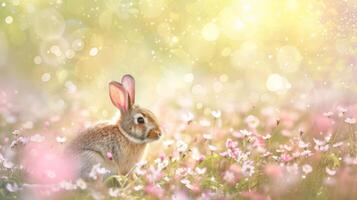 ai generado Pascua de Resurrección encantamiento Conejo en un primavera florecer campo foto