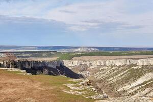 scarpland with cuestas and limestone cliffs in Central Crimea photo