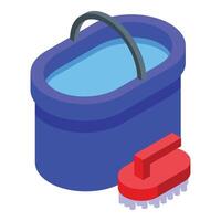 Clean water bucket brush icon isometric vector. Mobile network vector