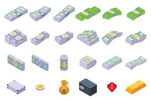 Money bundle icons set isometric vector. Dollar stack vector