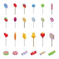 Lollypop icons set isometric vector. Spiral round sweet vector