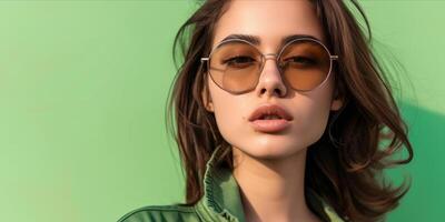 AI generated Portrait of a beautiful woman on green background photo