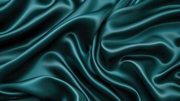 AI generated Dark teal green silk satin tight Soft wave. Shiny smooth fabric. Soft folds. Luxury background with space for design. web banner. Flat lay, top view table. Birthday photo