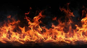 AI generated burning fire flame on black background photo