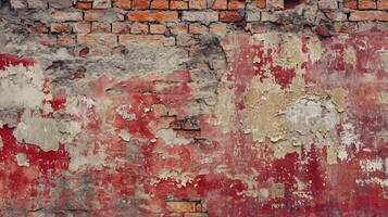 AI generated Empty Old Brick Wall Texture. Painted Distressed Wall Surface. Grungy Wide Brickwall. photo