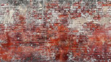 AI generated Empty Old Brick Wall Texture. Painted Distressed Wall Surface. Grungy Wide Brickwall. photo
